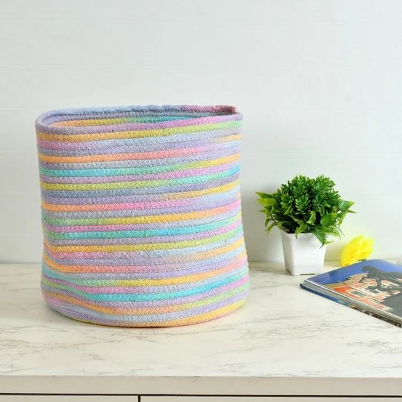 pepme Other - Colorful stripes cotton basket, Multi Color, 12x12 inches